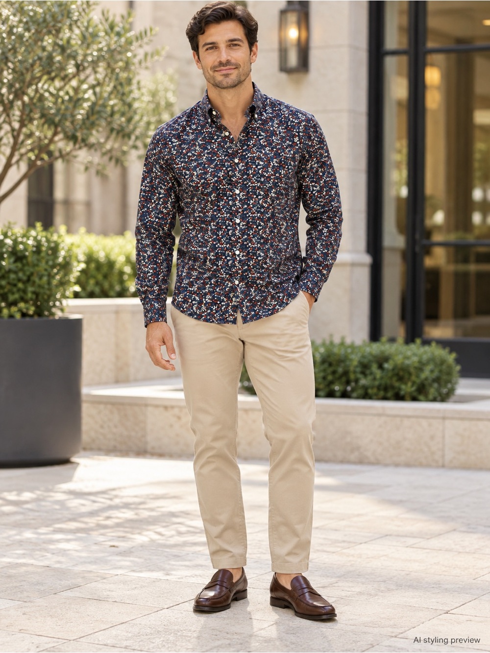 J.Crew Men’s L Slim Untucked Secret Wash Navy Floral Stretch Button Down Shirt